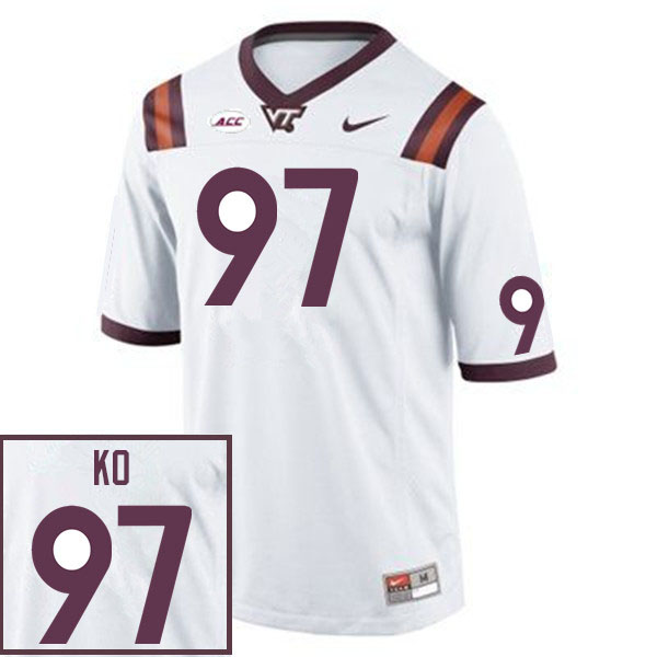 Men #97 Keondre Ko Virginia Tech Hokies College Football Jerseys Sale-White